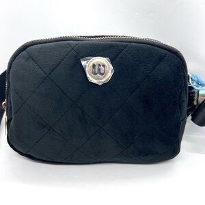 Wantable NWOT Quilted Black Velvet Belt Bag Crossbody Gold Hardware